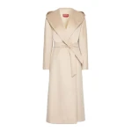 Max Mara Elegia Hooded Cashmere Robe Coat in Sand | Wool Coat | Coveti