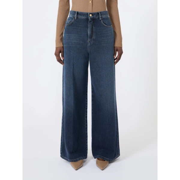 Max Mara Elia Wide-Leg Cotton Denim Jeans in Midnight Blue | Denim | Coveti