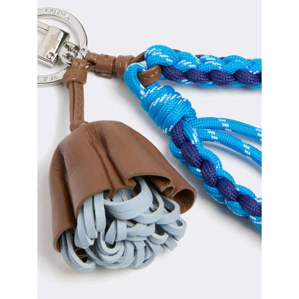 Max Mara Elica Nappa Leather and Rope Keyring in Cornflower Blue | Bag charms | Coveti