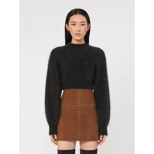 Max Mara Eliche Melange Mohair Cropped Jumper in Dark Grey | Sweaters | Coveti