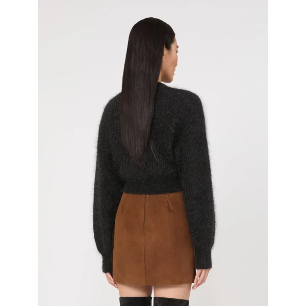 Max Mara Eliche Melange Mohair Cropped Jumper in Dark Grey | Sweaters | Coveti