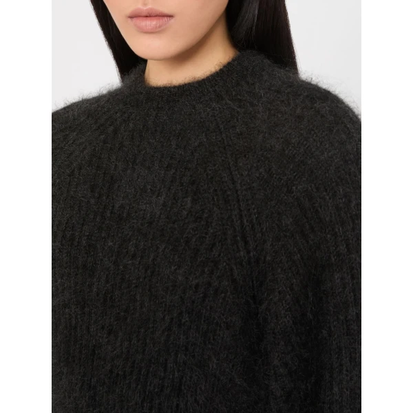 Max Mara Eliche Melange Mohair Cropped Jumper in Dark Grey | Sweaters | Coveti