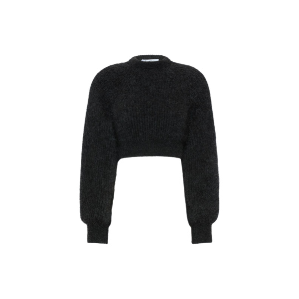 Max Mara Eliche Melange Mohair Cropped Jumper in Dark Grey | Sweaters | Coveti