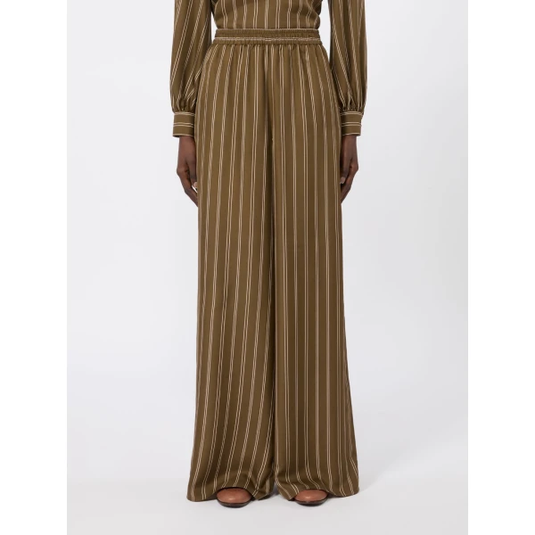 Max Mara Eliseo Printed Silk Relaxed Trousers in Khaki | Wide leg pants | Coveti