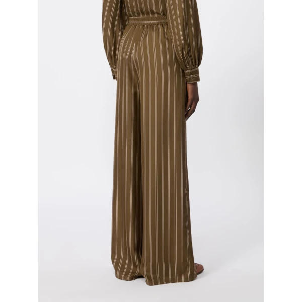 Max Mara Eliseo Printed Silk Relaxed Trousers in Khaki | Wide leg pants | Coveti