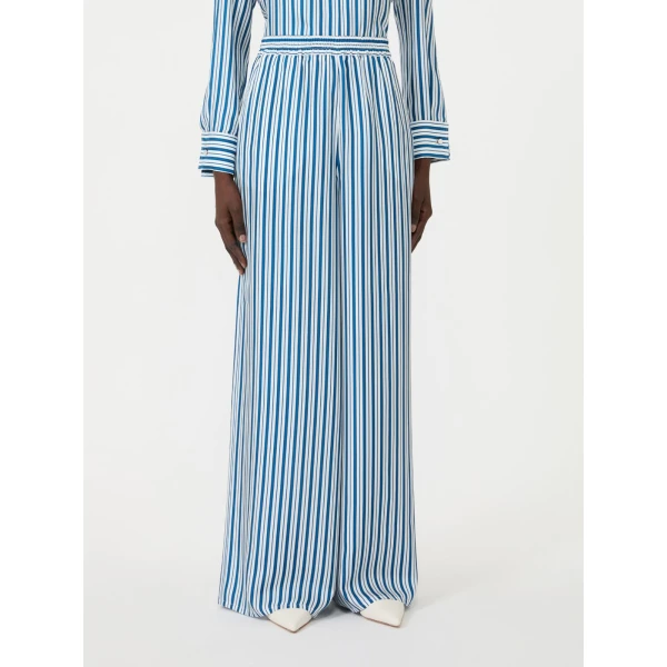 Max Mara Eliseo Printed Silk Relaxed Trousers in Silk White | Wide leg pants | Coveti