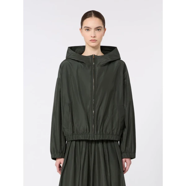 Max Mara Eliseo Water-Repellent Taffeta Hooded Jacket in Dark Green | Jackets | Coveti