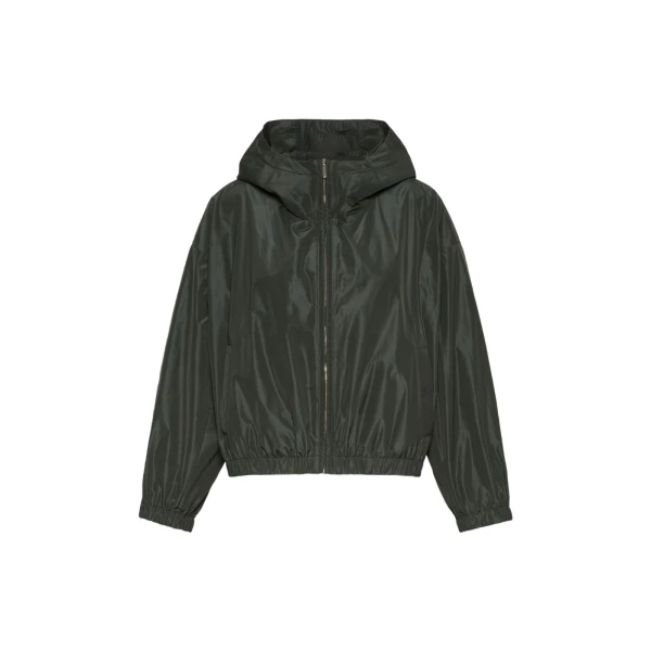 Max Mara Eliseo Water-Repellent Taffeta Hooded Jacket in Dark Green | Jackets | Coveti