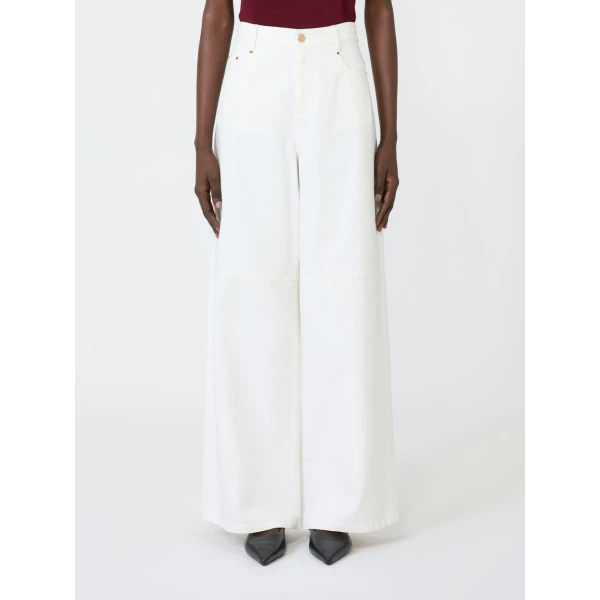 Max Mara Ellisse Cotton Bull Wide-Leg Trousers in White | Wide leg pants | Coveti