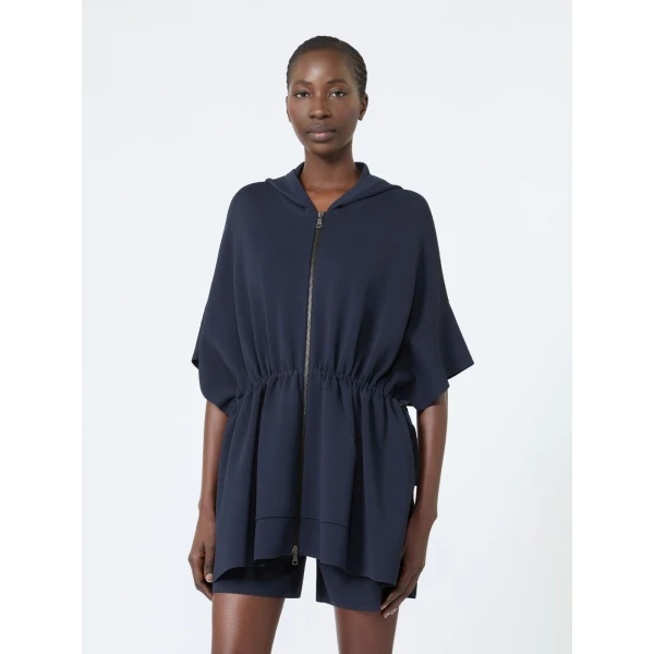 Max Mara Elogio Viscose Crepe Hooded Cardigan in Ultramarine | Cardigan | Coveti