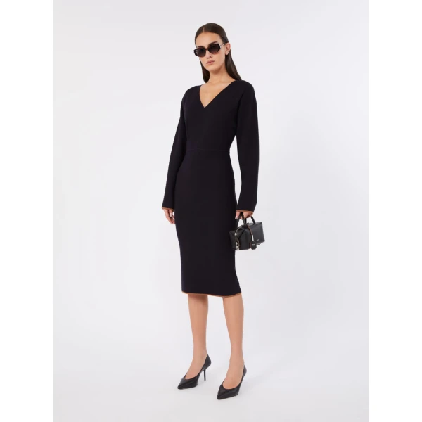 Max Mara Emiro Stretch Viscose Knit Midi Dress in Midnight Blue | Midi Dresses | Coveti