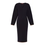 Max Mara Emiro Stretch Viscose Knit Midi Dress in Midnight Blue | Midi Dresses | Coveti