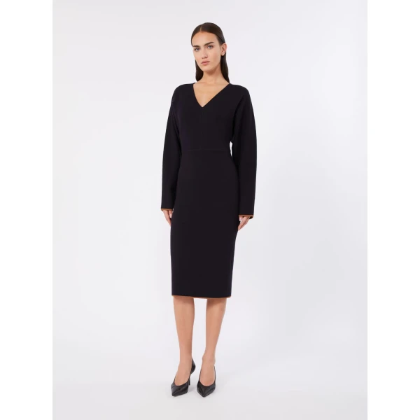 Max Mara Emiro Stretch Viscose Knit Midi Dress in Midnight Blue | Midi Dresses | Coveti