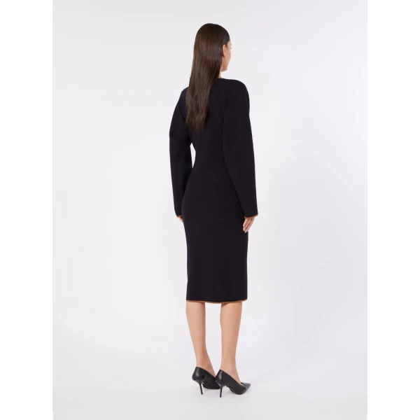 Max Mara Emiro Stretch Viscose Knit Midi Dress in Midnight Blue | Midi Dresses | Coveti