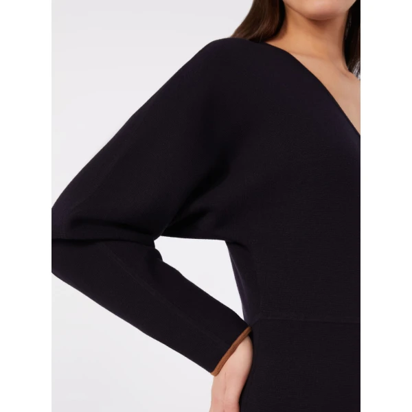 Max Mara Emiro Stretch Viscose Knit Midi Dress in Midnight Blue | Midi Dresses | Coveti