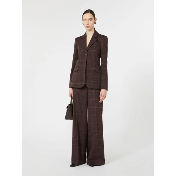 Max Mara Emiro Wide Glen Plaid Jersey Trousers in Brown Bordeaux | Wide leg pants | Coveti