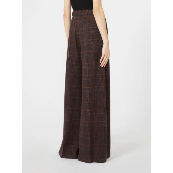 Max Mara Emiro Wide Glen Plaid Jersey Trousers in Brown Bordeaux | Wide leg pants | Coveti
