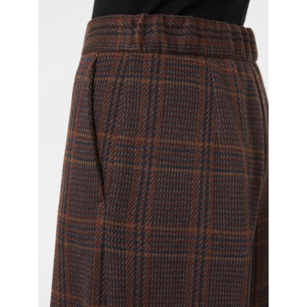 Max Mara Emiro Wide Glen Plaid Jersey Trousers in Brown Bordeaux | Wide leg pants | Coveti