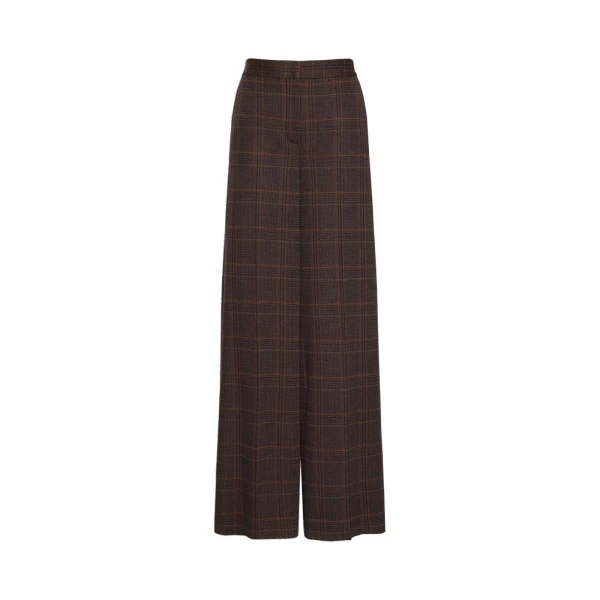 Emiro Wide Glen Plaid Jersey Trousers in Brown Bordeaux