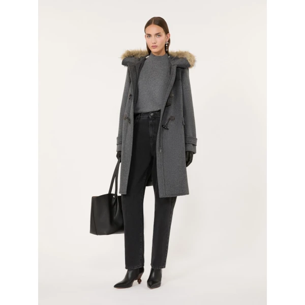 Max Mara Epica Hooded Double Wool Coat in Medium Grey | Wool Coat | Coveti