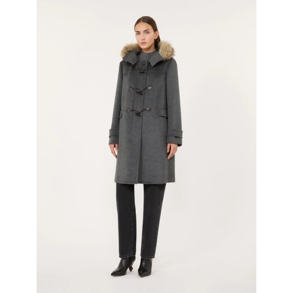 Max Mara Epica Hooded Double Wool Coat in Medium Grey | Wool Coat | Coveti