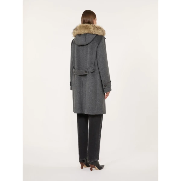 Max Mara Epica Hooded Double Wool Coat in Medium Grey | Wool Coat | Coveti