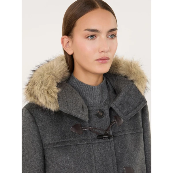 Max Mara Epica Hooded Double Wool Coat in Medium Grey | Wool Coat | Coveti