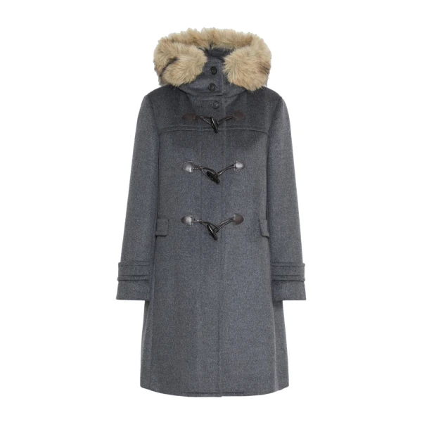 Max Mara Epica Hooded Double Wool Coat in Medium Grey | Wool Coat | Coveti