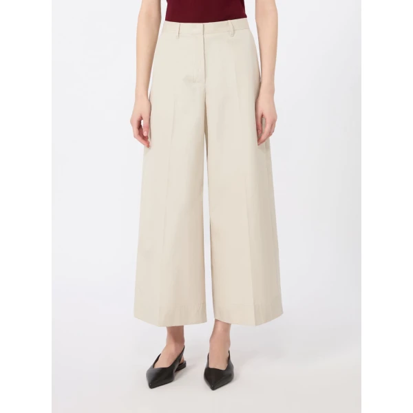Max Mara Epoca Cotton Poplin Wide-Leg Trousers in Beige | Wide leg pants | Coveti