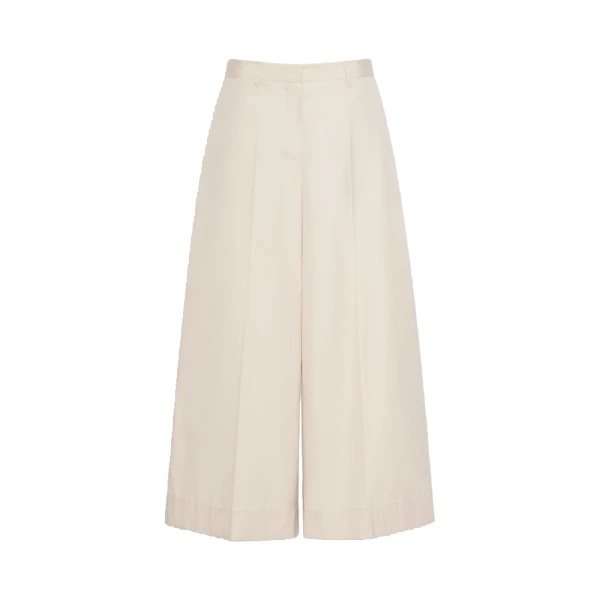 Max Mara Epoca Cotton Poplin Wide-Leg Trousers in Beige | Wide leg pants | Coveti