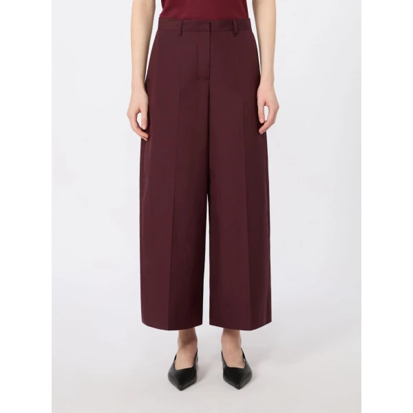 Max Mara Epoca Cotton Poplin Wide-Leg Trousers in Dark Red | Wide leg pants | Coveti