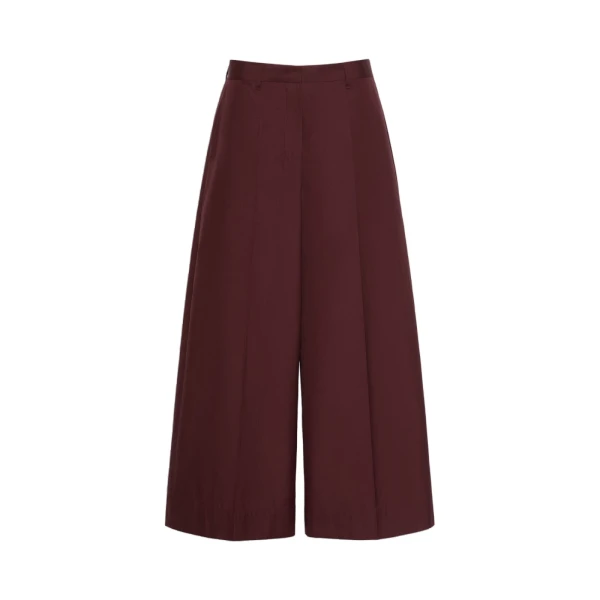 Max Mara Epoca Cotton Poplin Wide-Leg Trousers in Dark Red | Wide leg pants | Coveti