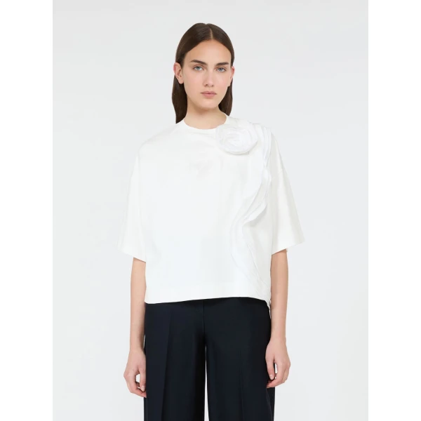 Max Mara Era Frilly Jersey T-Shirt in White | T-shirts | Coveti