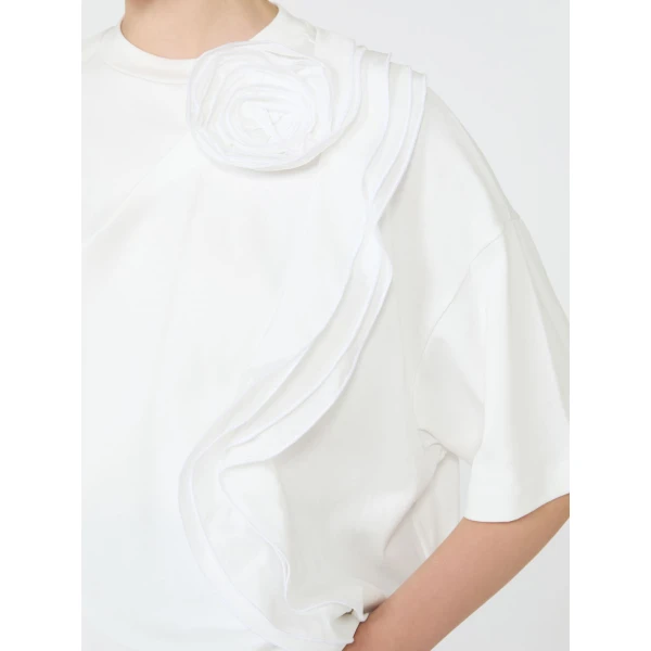 Max Mara Era Frilly Jersey T-Shirt in White | T-shirts | Coveti