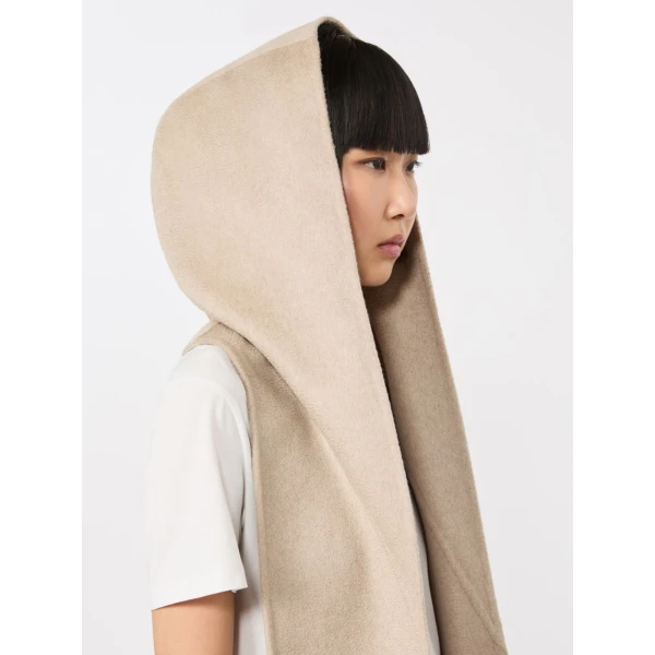 Max Mara Erba Hooded Cashmere Scarf in Sand | Scarves | Coveti