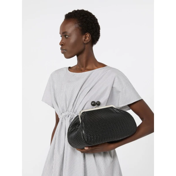 Max Mara Ere Medium Woven Leather Pasticcino Bag in Black | Clutch Bags | Coveti