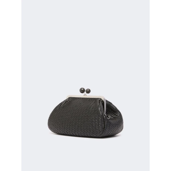Max Mara Ere Medium Woven Leather Pasticcino Bag in Black | Clutch Bags | Coveti