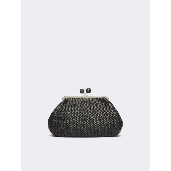 Max Mara Ere Medium Woven Leather Pasticcino Bag in Black | Clutch Bags | Coveti