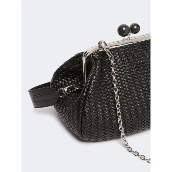 Max Mara Ere Medium Woven Leather Pasticcino Bag in Black | Clutch Bags | Coveti