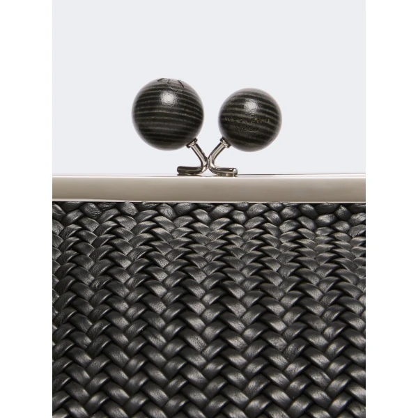 Max Mara Ere Medium Woven Leather Pasticcino Bag in Black | Clutch Bags | Coveti
