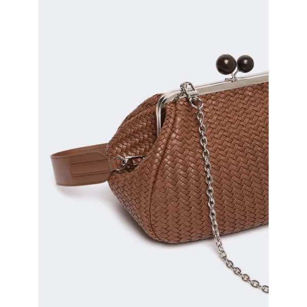 Max Mara Ere Medium Woven Leather Pasticcino Bag in Tobacco | Clutch Bags | Coveti