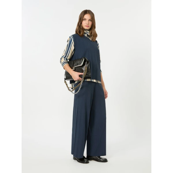 Max Mara Ere Plisse Viscose Sleeveless Jumper in Navy | Sweaters | Coveti