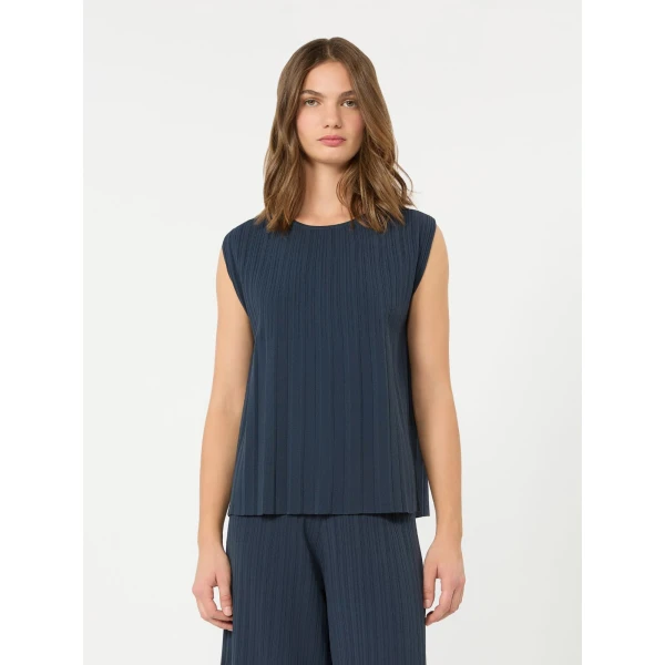 Max Mara Ere Plisse Viscose Sleeveless Jumper in Navy | Sweaters | Coveti