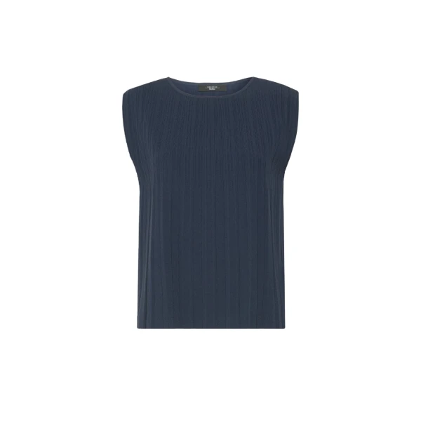 Max Mara Ere Plisse Viscose Sleeveless Jumper in Navy | Sweaters | Coveti