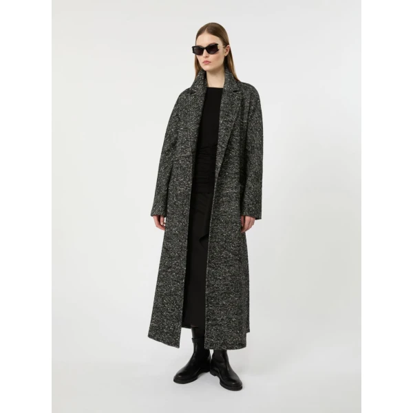 Max Mara Eroso Wool Tweed Robe Coat in White Black | Wool Coat | Coveti