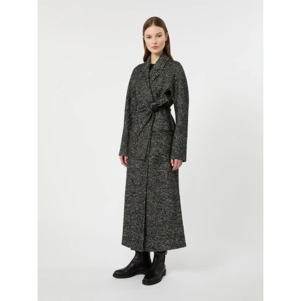 Max Mara Eroso Wool Tweed Robe Coat in White Black | Wool Coat | Coveti