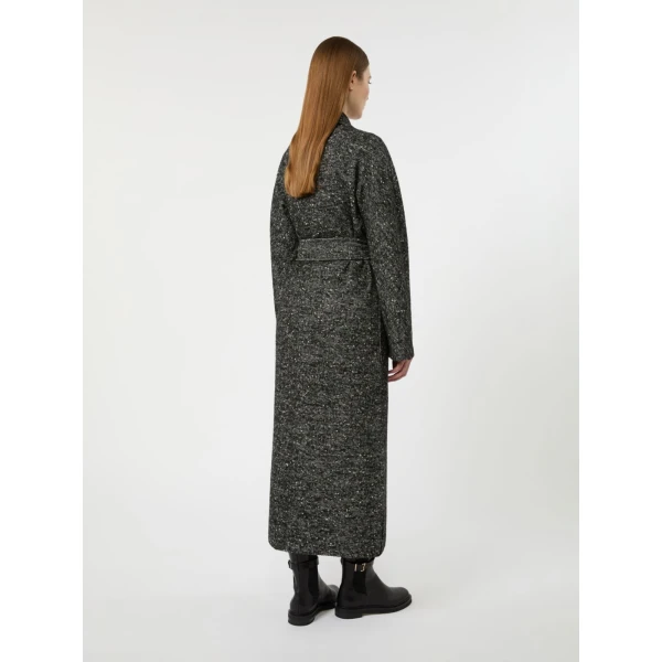 Max Mara Eroso Wool Tweed Robe Coat in White Black | Wool Coat | Coveti