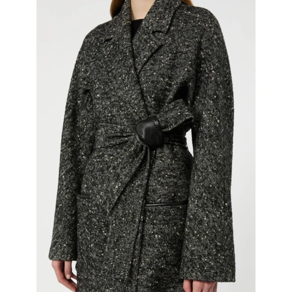 Max Mara Eroso Wool Tweed Robe Coat in White Black | Wool Coat | Coveti