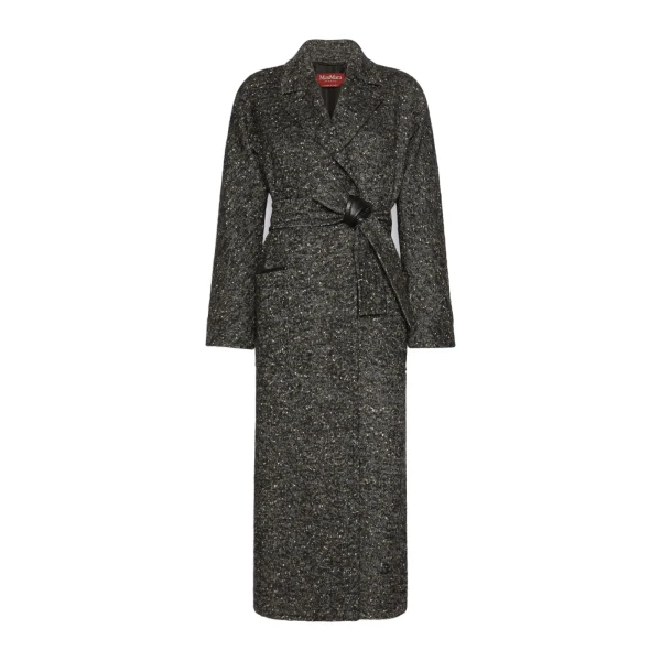 Max Mara Eroso Wool Tweed Robe Coat in White Black | Wool Coat | Coveti