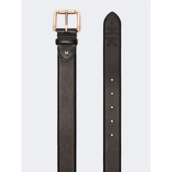 Max Mara Esodo Leather Belt in Black | Belts | Coveti